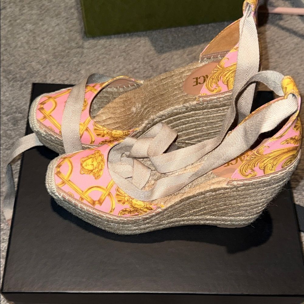 Versace Medusa Pink and Gold Espadrille Sandals